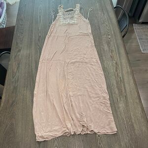 Cecico Womens Maxi Dress Crochet Front Sleeveless 100% Rayon Pullover Pink Sz M